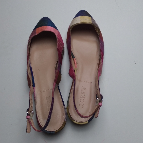 J. Crew Slingback flat shoes plaid fabric multicolor size 7.5 - Picture 4 of 9